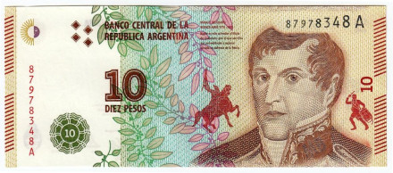 Банкнота 10 песо. 2016 год, Аргентина.