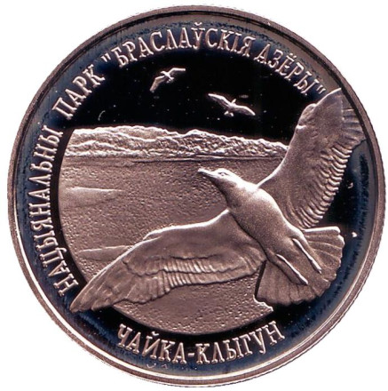 Монета 1 рубль. 2003 год, Беларусь. Чайка серебристая. Браславские озера.