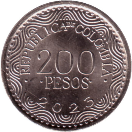 Монета 200 песо. 2023 год, Колумбия. Красный ара.