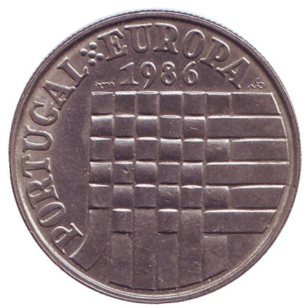 Монета 25 эскудо. 1986 год, Португалия. Присоединение Португалии к Евопейскому союзу.