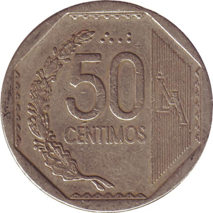 Монета 50 сентимов. 2000 год, Перу.
