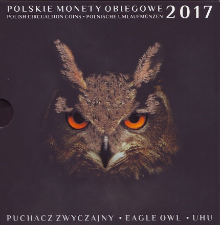 Филин. (Пугач). Набор монет Польши в буклете (9 штук), 2017 год, Польша.