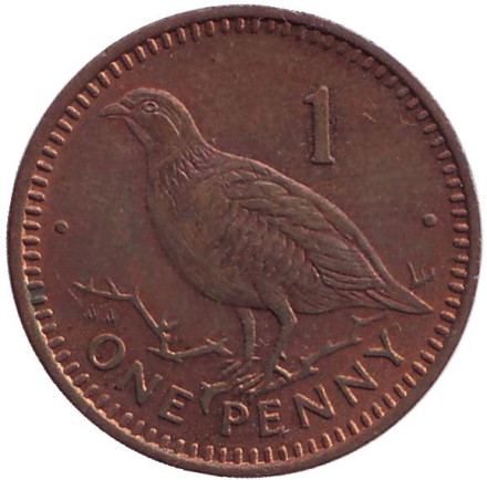 Монета 1 пенни, 1988 год, Гибралтар. (AA) Берберская куропатка.