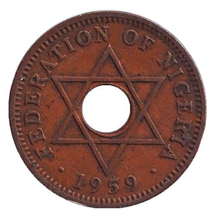 Монета 1/2 пенни. 1959 год, Британская Нигерия.
