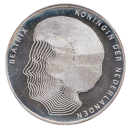 Монета 50 гульденов. 1990 год, Нидерланды. 100 лет правлению королев.