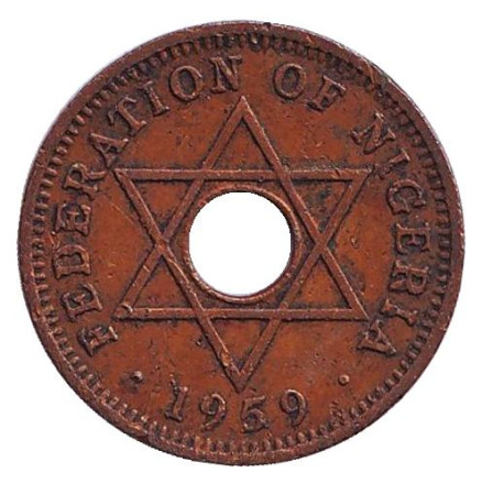 Монета 1/2 пенни. 1959 год, Британская Нигерия. Состояние - F.