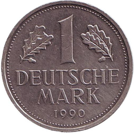 Монета 1 марка. 1990 год (J), ФРГ. Из обращения.