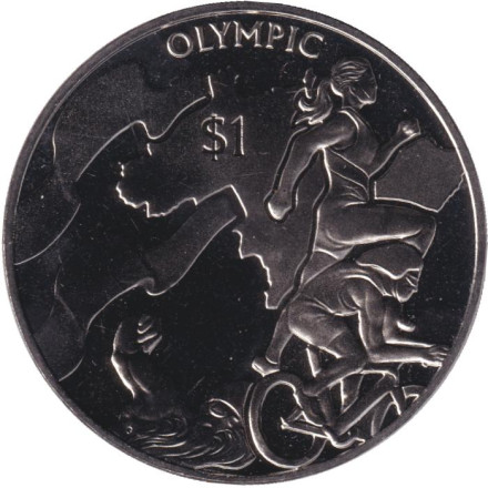 Монета 1 доллар. 2016 год, Британские Виргинские острова. XXXI летние Олимпийские Игры, Рио-де-Жанейро 2016. Триатлон.