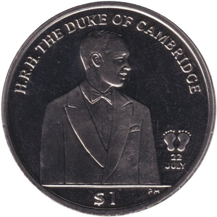 Монета 1 доллар. 2013 год, Британские Виргинские острова. Рождение Принца Джорджа. Герцог Кембриджский.