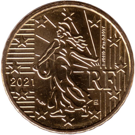 Монета 10 центов. 2021 год, Франция.
