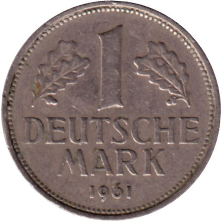 Монета 1 марка. 1961 год (F), ФРГ.