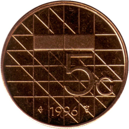Монета 5 гульденов. 1996 год, Нидерланды. BU.