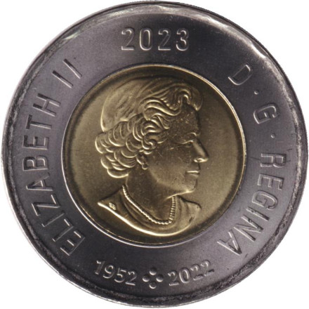 Монета 2 доллара. 2023 год, Канада. 70 лет правления Елизаветы II.