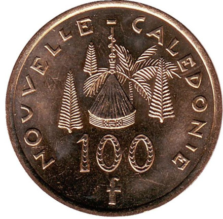 Монета 100 франков. 2009 год, Новая Каледония. Хижина островитян.