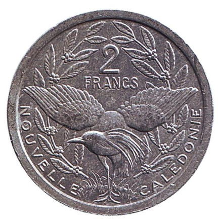 Монета 2 франка. 2001 год, Новая Каледония. Птица кагу.