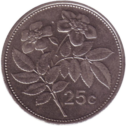 Монета 25 центов. 2001 год, Мальта. Цветы.
