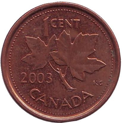 Монета 1 цент. 2003 год, Канада. (Старый тип, Магнитная)