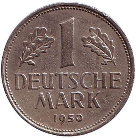 Монета 1 марка. 1950 год (J), ФРГ.