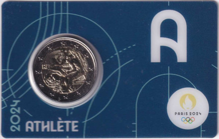 Монета 2 евро. 2024 год, Франция. XXXIII летние Олимпийские игры, Париж 2024. "Athlete". 