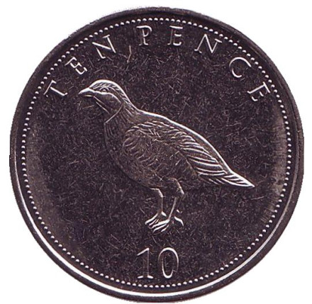 Монета 10 пенсов. 2016 год, Гибралтар. UNC. Куропатка.
