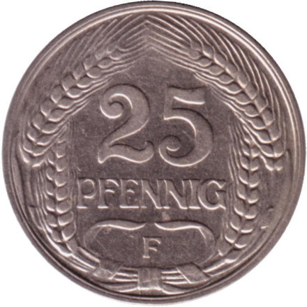 Монета 25 пфеннигов. 1912 год (F), Германская империя.