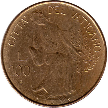 Монета 200 лир. 1980 год, Ватикан. Мир.