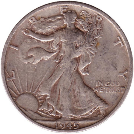 Монета 50 центов. 1945 год (S), США. Шагающая свобода.