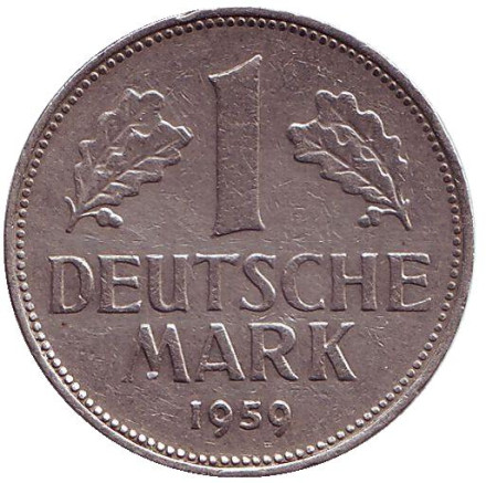 Монета 1 марка. 1959 год (F), ФРГ.