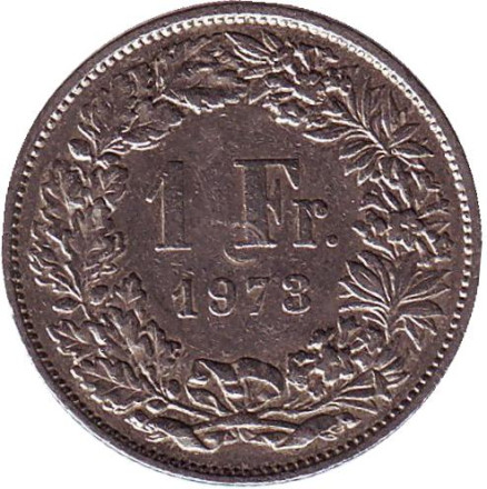 Монета 1 франк. 1973 год, Швейцария. Гельвеция.