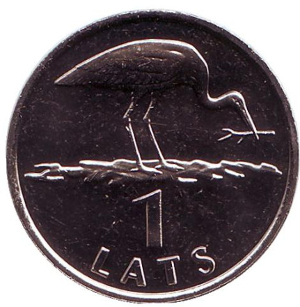 Монета 1 лат, 2001 год, Латвия. UNC. Аист.