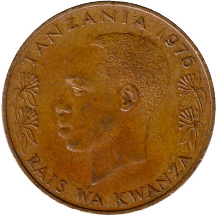Монета 20 сенти. 1976 год, Танзания. Страус.