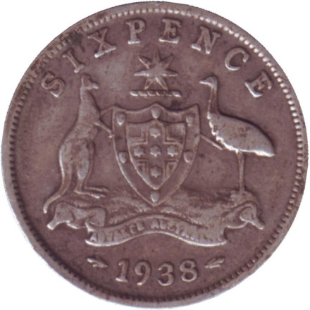 Монета 6 пенсов. 1938 год, Австралия.