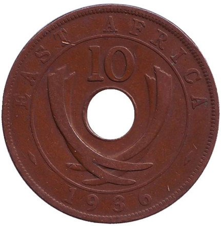 Монета 10 центов, 1936 год, Восточная Африка. Король Эдуард VIII. Без отметки монетного двора.