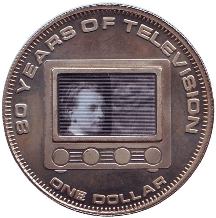 Монета 1 доллар. 2006 год, Острова Кука. 80 лет телевидению.