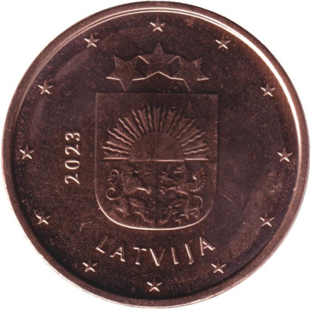 Монета 5 центов, 2023 год, Латвия.