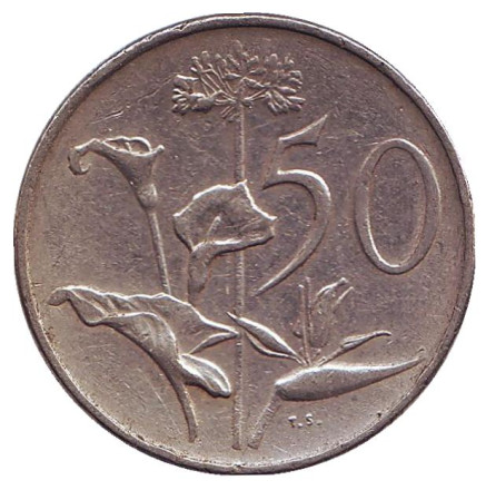 Монета 50 центов. 1974 год, ЮАР. Цветы.