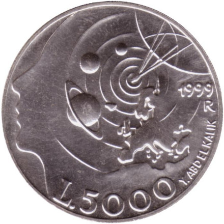 Монета 5000 лир. 1999 год, Сан-Марино. Аллегория наших дней.