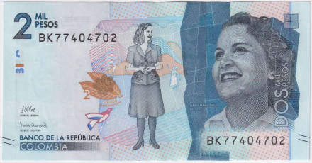 Банкнота 2000 песо. 2021 год, Колумбия. Дебора Аранго.