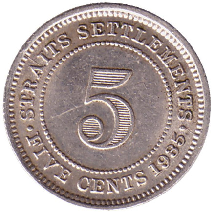 Монета 5 центов. 1935 год, Стрейтс-Сетлментс.
