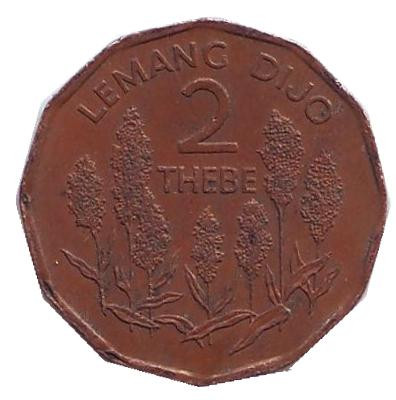 Монета 2 тхебе. 1981 год, Ботсвана. Просо. Всемирный день еды.