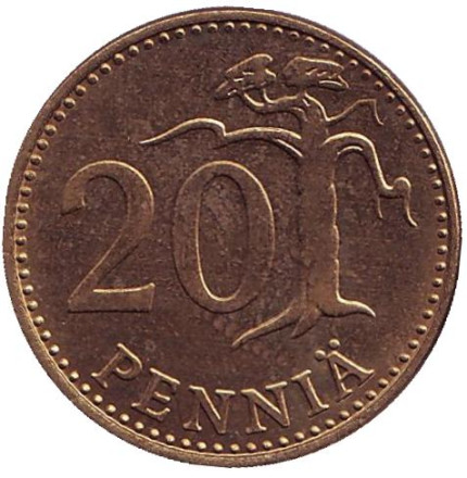 Монета 20 пенни. 1985 год, Финляндия.