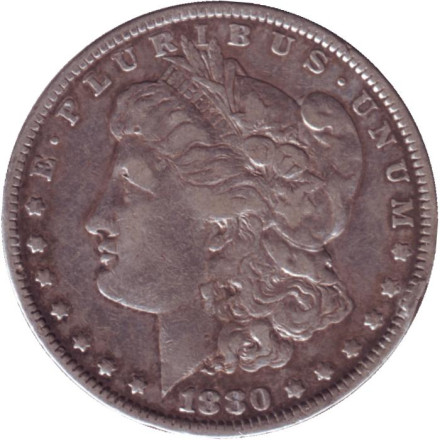 Монета 1 доллар. 1880 год, США. (Без отметки монетного двора). Моргановский доллар.