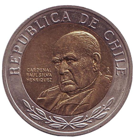 Монета 500 песо. 2008 год, Чили. Из обращения. Кардинал Рауль Сильва Энрикес.