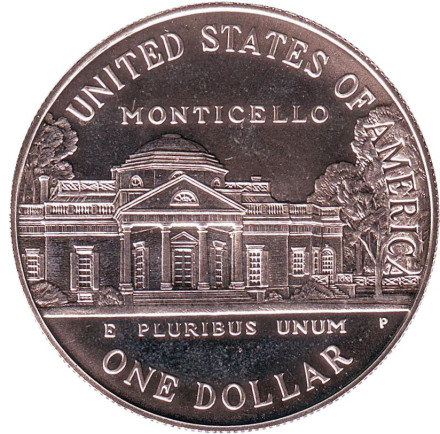 Монета 1 доллар. 1993 год (P), США. 250 лет со дня рождения Томаса Джефферсона.