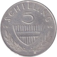 Монета 5 шиллингов. 1960 год, Австрия. Всадник. Монета 5 шиллингов. 1960 год, Австрия. Всадник.
