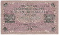 Банкнота 250 рублей. 1917 год, Российская Империя. Шипов-Метц. Банкнота 250 рублей. 1917 год, Российская Империя. Шипов-Метц.