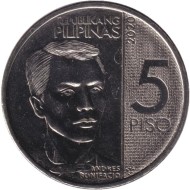 Монета 5 песо. 2020 год, Филиппины. Андрес Бонифасио. Монета 5 песо. 2020 год, Филиппины. Андрес Бонифасио.